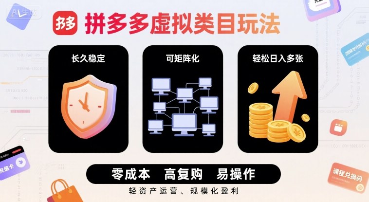 拼多多虚拟类目玩法，长久稳定，可矩阵化，轻松日入多张-中创网_专注互联网创业,项目资源整合-心诚资源网