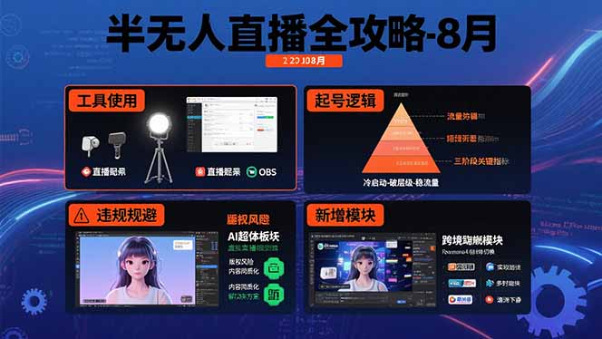 （15669期）半无人直播全攻略-8月：工具使用+起号逻辑+违规规避,新增AI超体与跨境模块-中创网_专注互联网创业,项目资源整合-心诚资源网