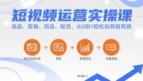 短视频运营实操课，选品、剪辑、测品、投流，从0到1轻松玩转短视频-中创网_专注互联网创业,项目资源整合-心诚资源网