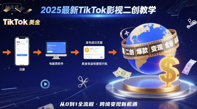 2025年最新TikTok影视二创教学，从注册到发布撸美金全流程，跨境变现新机遇-中创网_专注互联网创业,项目资源整合-心诚资源网