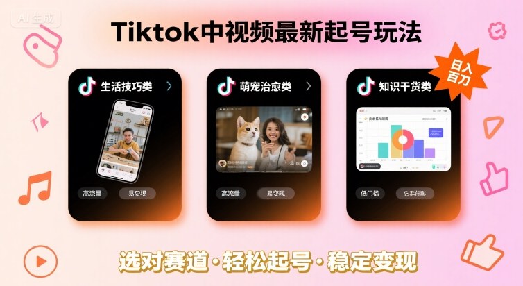 Tiktok中视频最新起号玩法，想要日入百刀，做好这几个赛道就可以了-中创网_专注互联网创业,项目资源整合-心诚资源网