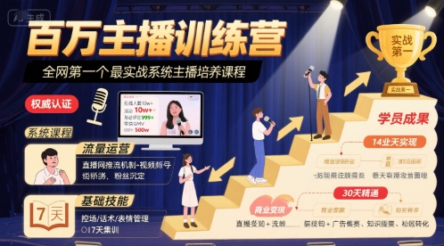 百万主播训练营，全网第一个最实战系统主播培养课程-中创网_专注互联网创业,项目资源整合-心诚资源网