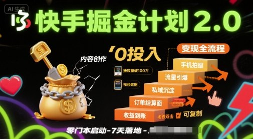快手掘金计划2.0，快手电商变现全流程，简单可复制，0投入-中创网_专注互联网创业,项目资源整合-心诚资源网