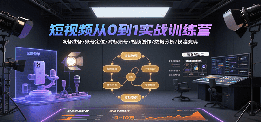 短视频从0到1实战训练营：设备准备/账号定位/对标账号/视频创作/数据分析/投流变现-中创网_专注互联网创业,项目资源整合-心诚资源网