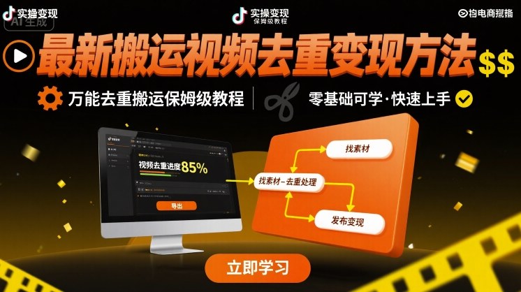 最新搬运视频去重变现方法，万能去重搬运保姆级教程-中创网_专注互联网创业,项目资源整合-心诚资源网