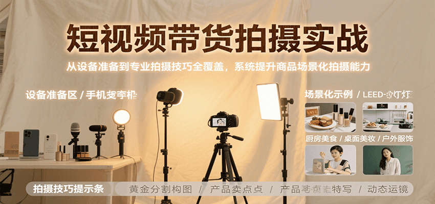短视频带货拍摄实战，从设备准备到专业拍摄技巧全覆盖，系统提升商品场景化拍摄能力-中创网_专注互联网创业,项目资源整合-心诚资源网