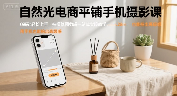 自然光电商平铺手机摄影课，0基础轻松上手，拍摄修图剪辑一站式实操教学，用手机也能拍出高级感-中创网_专注互联网创业,项目资源整合-心诚资源网