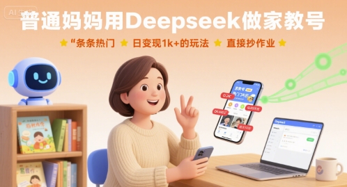 普通妈妈用Deepseek做家教号，条条热门，日变现1k+的玩法，直接抄作业-中创网_专注互联网创业,项目资源整合-心诚资源网