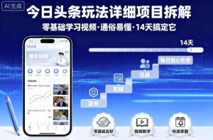 今日头条玩法详细项目拆解，零基础学习视频 通俗易懂 14天搞定它-中创网_专注互联网创业,项目资源整合-心诚资源网