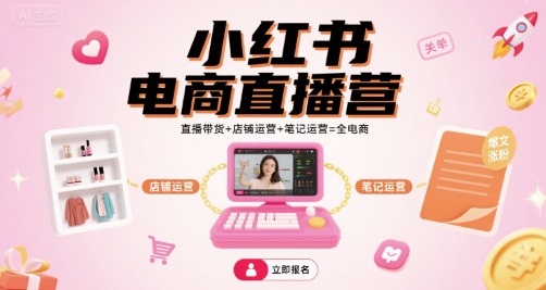 小红书电商直播营，直播带货+店铺运营+笔记运营=全电商-中创网_专注互联网创业,项目资源整合-心诚资源网