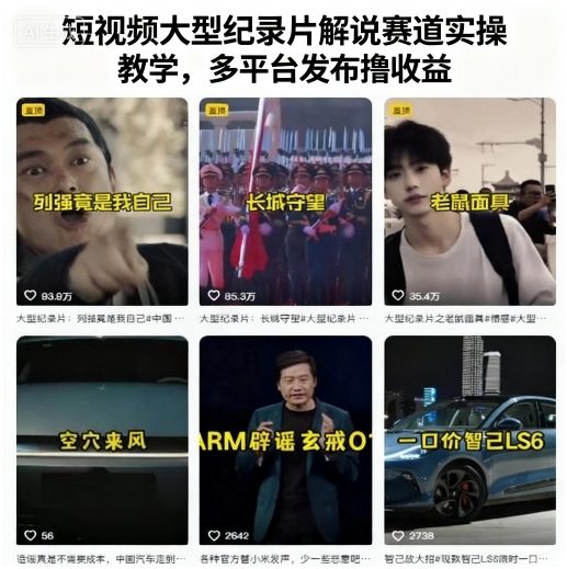 短视频大型纪录片解说赛道实操教学，多平台发布撸收益-中创网-专注创业项目分享_资源整合-心诚资源网