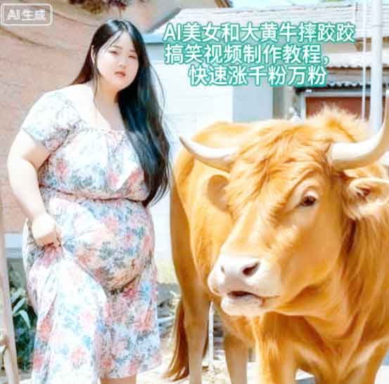AI美女和大黄牛摔跤搞笑荒诞视频制作教程，快速涨千粉万粉-中创网-专注创业项目分享_资源整合-心诚资源网