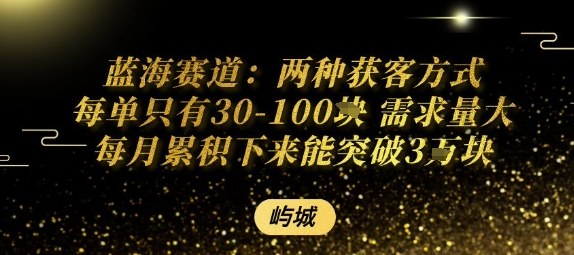 蓝海赛道：两种获客方式每单只有30-100米 需求量大每月累积下来能突破3W-中创网-专注创业项目分享_资源整合-心诚资源网