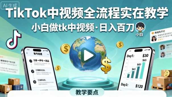 TikTok中视频全流程实操教学，小白做tk中视频，日入百刀-中创网-专注创业项目分享_资源整合-心诚资源网