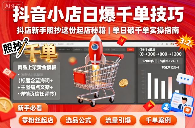 抖音小店日爆千单技巧，抖店新手照抄这份起店秘籍，单日破千单-中创网-专注创业项目分享_资源整合-心诚资源网