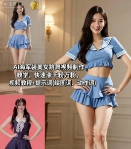 AI海军装美女跳舞视频制作教学,快速涨千粉万粉,视频教程+提示词(绘图词、动作词)-中创网_专注互联网创业,项目资源整合-心诚资源网