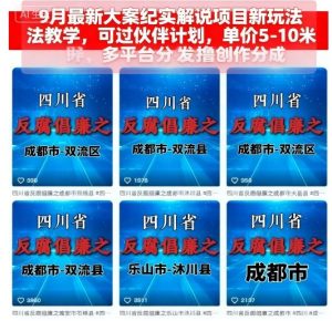 9月最新大案纪实解说项目新玩法教学,可过伙伴计划,单价5-10米,多平台分发撸创作分成-中创网-专注创业项目分享_资源整合-心诚资源网