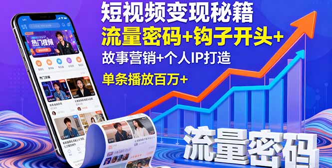 （16079期）短视频变现秘籍，流量密码+钩子开头+故事营销+个人IP打造，单条播放百万+-中创网-专注创业项目分享_资源整合-心诚资源网