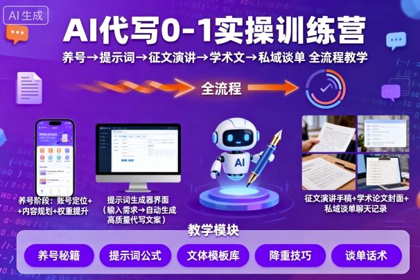 AI代写0-1实操训练营，从养号、提示词、征文演讲、学术文，到私域谈单的全流程教学-中创网-专注创业项目分享_资源整合-心诚资源网