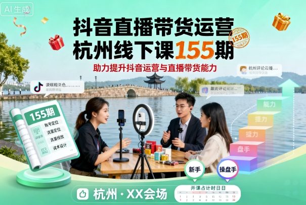 抖音直播带货运营杭州线下课155期，助力提升抖音运营与直播带货能力-中创网-专注创业项目分享_资源整合-心诚资源网