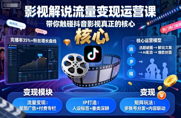 影视解说流量变现运营课，带你触碰抖音影视真正的核心-中创网-专注创业项目分享_资源整合-心诚资源网