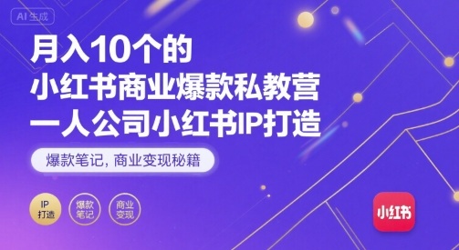 月入10个的小红书商业爆款私教营，一人公司小红书IP打造，爆款笔记，商业变现秘籍-中创网_专注互联网创业,项目资源整合-心诚资源网