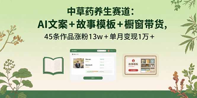 （15925期）中草药养生赛道：AI文案+故事模板+橱带货，45条作品涨粉13w+单月变现1万+-中创网_专注互联网创业,项目资源整合-心诚资源网