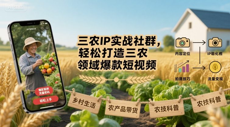 三农IP实战社群，轻松打造三农领域爆款短视频-中创网_专注互联网创业,项目资源整合-心诚资源网