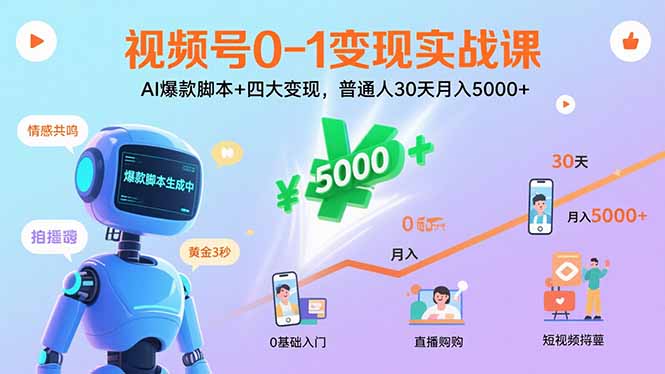 （15917期）视频号0-1变现实战课：AI爆款脚本+四大变现，普通人30天月入5000+-中创网_专注互联网创业,项目资源整合-心诚资源网