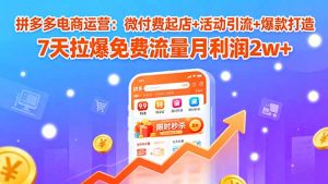 （15960期）拼多多电商运营：微付费起店+活动引流+爆款打造 7天拉爆免费流量月利润2w+-中创网_专注互联网创业,项目资源整合-心诚资源网