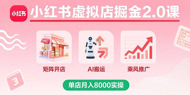 （15929期）小红书虚拟店掘金2.0课，矩阵开店+AI搬运+乘风推广，单店月入8000实操-中创网_专注互联网创业,项目资源整合-心诚资源网