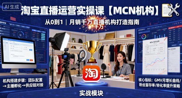淘宝直播运营实操课【MCN机构】，从0到1做一家月销千W的直播机构-中创网-专注创业项目分享_资源整合-心诚资源网