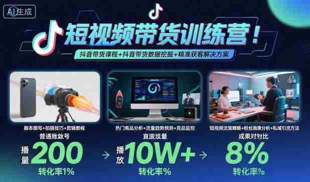 短视频带货训练营,抖音带货课程+抖音带货数据挖掘+精准获客解决方案