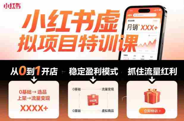 小红书虚拟项目特训课，帮你从0到1打造稳定盈利的店铺，抓住流量红利（更新9月）-中创网-专注创业项目分享_资源整合-心诚资源网