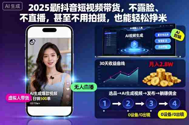 2025最新抖音短视频带货，不露脸、不直播，甚至不用拍摄，也能轻松挣米-中创网-专注创业项目分享_资源整合-心诚资源网