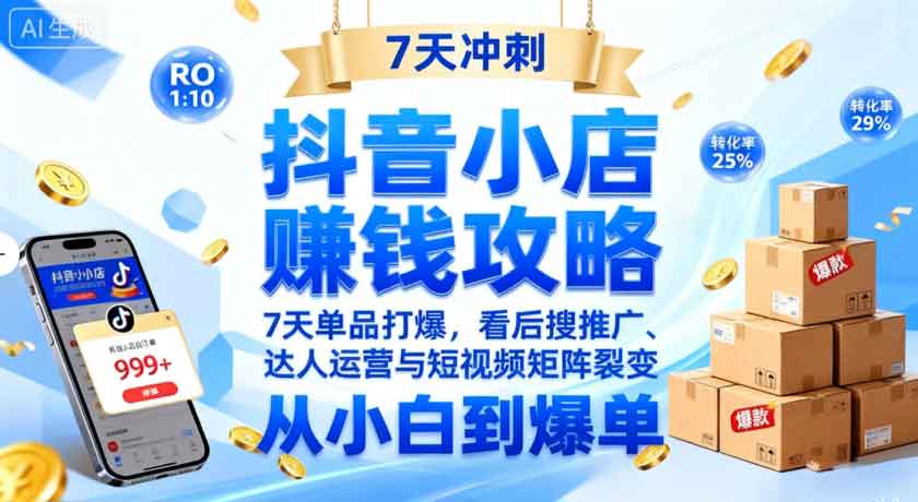 抖音小店赚钱攻略：7天单品打爆技巧，看后搜推广、达人运营与短视频矩阵裂变实战-中创网-专注创业项目分享_资源整合-心诚资源网