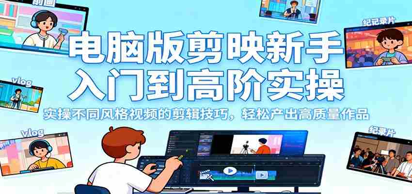 电脑版剪映新手入门到高阶实操，实操不同风格视频的剪辑技巧，轻松产出高质量作品-中创网-专注创业项目分享_资源整合-心诚资源网