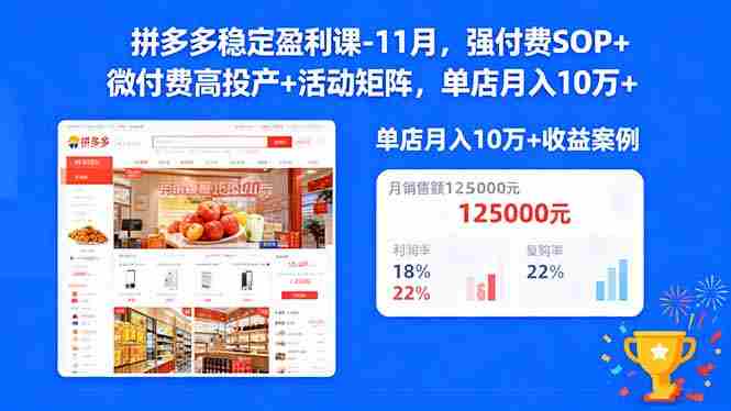 （16557期）拼多多稳定盈利课-11月，强付费SOP+微付费高投产+活动矩阵，单店月入10w+-中创网-专注创业项目分享_资源整合-心诚资源网