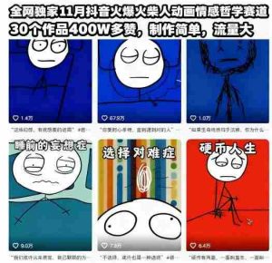 全网独家11月抖音火爆火柴人动画情感哲学赛道，30个作品400W多赞，制作简单，流量大【教学+素材】-中创网-专注创业项目分享_资源整合-心诚资源网