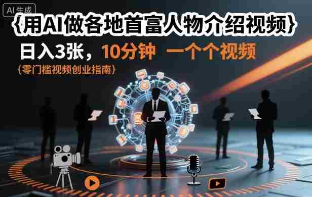 用AI做各地首富人物介绍视频,日入3张,10分钟一个视频