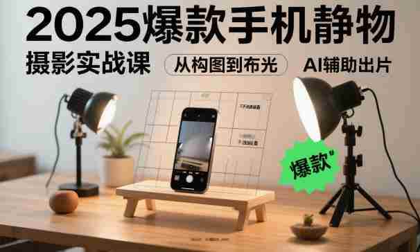 2025爆款手机静物摄影实战课,从构图到布光,不用贵设备,AI辅助出片