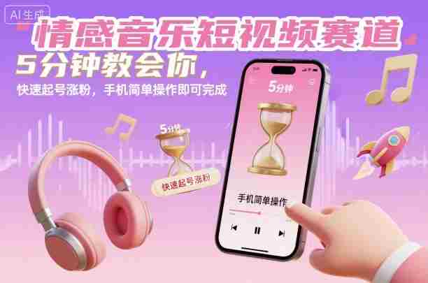 情感音乐短视频赛道,5分钟教会你,快速起号涨粉,手机简单操作即可完成